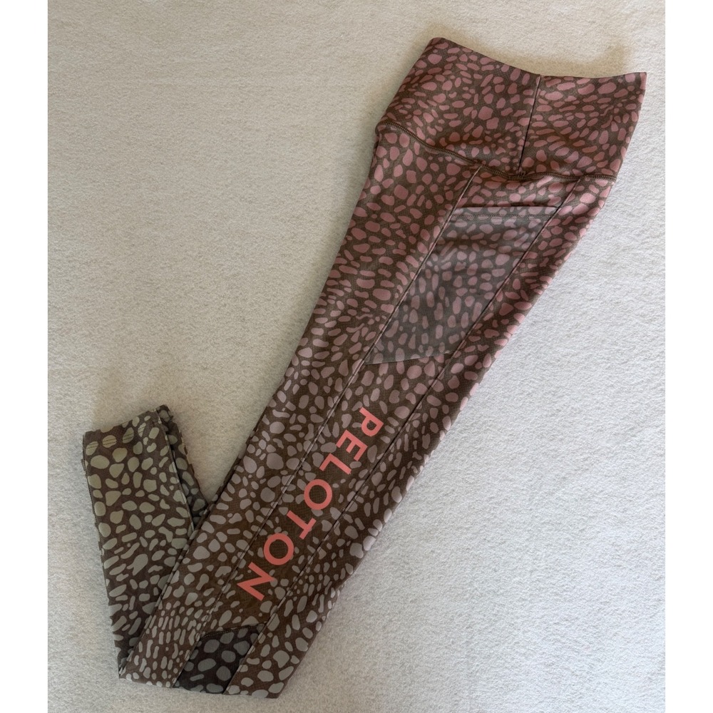 WITH Wear It To Heart Peloton Leggings Mauve Pebble Print Mesh Pockets Small
